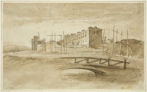 Nouvelle prison en cours de construction, vue du pont Harford, vers 1820