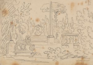 Obélisque et statues dans un jardin - John Robert Cozens