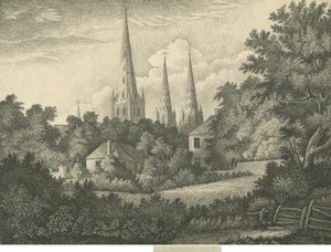 Cathédrale de Lichfield - Vue nord-est : dessin à la plume et à l