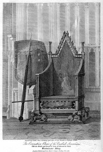 Le fauteuil de couronnement des souverains anglais, abbaye de Westminster, Londres