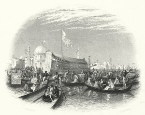 Le mariage de la mer. La barge du Doge et les gondoles sur l