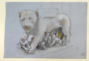 Croquis de lionne et de lionceaux du pulpit de Sienne de Nicola Pisano, juin 1870 - John Ruskin