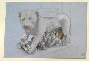 Esquisse de lionne et de lionceaux du pupitre de Sienne de Nicola Pisano, juin 1870 - John Ruskin