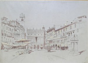 Étude pour détail de la Piazza delle Erbe, Vérone, 19 mai 1841