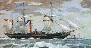 Le Britannia de Samuel Cunard (lithographie couleur)