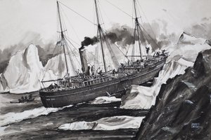 Le Roosevelt brisant la glace pour atteindre le pôle Nord (gouache sur papier) - John S. Smith