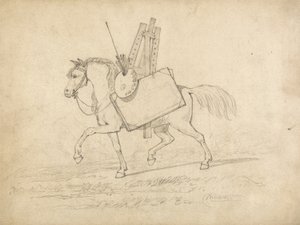 Un cheval chargé de matériel d