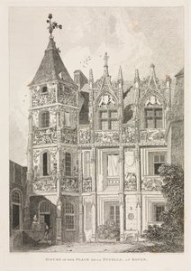Antiquités architecturales de Normandie (Vol. II), Pl. 64 : Maison sur la place de la Pucelle, à Rouen - John Sell Cotman