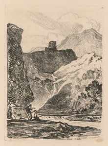 Liber Studiorum : Planche 12, Château de Dolbadern, lac de Llanberris, nord du Pays de Galles, 1838 - John Sell Cotman