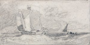 Les wherries et les bateaux à voile dans une mer agitée - John Sell Cotman