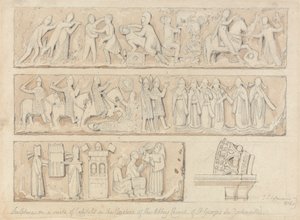 Sculpture sur une suite de chapiteaux dans les cloîtres de l
