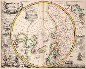 Carte de projection polaire avec cercle arctique, vers 1680 (gravure en couleur)