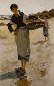 Femme bretonne avec un panier, esquisse pour les ramasseurs d