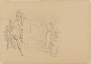 Homme tirant un cheval dans une écurie - John Singer Sargent