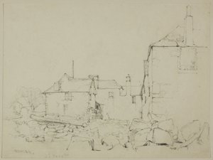 Maisons et mur de pierres, Newlyn - John Skinner Prout