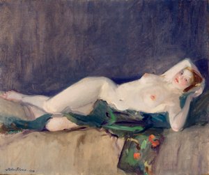 Nu, écharpe verte