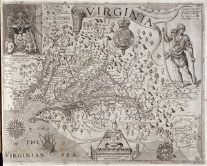 Carte de Virginie, découverte et décrite par le capitaine John Smith, gravée par William Hole, publiée en 1612