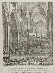 Concert pour commémorer le 25ème anniversaire de la mort de George Frederick Handel (1685-1759) - Vue de la galerie préparée pour la réception de leurs Majestés la famille royale