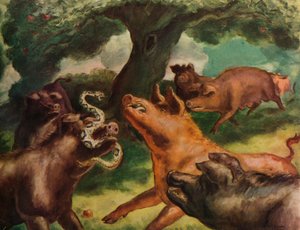 Cochons tuant un serpent à sonnette, 1930