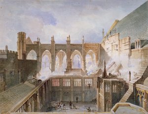 Vue de la destruction de la chapelle Saint-Étienne, Palais de Westminster, Londres, 1834 - John Taylor