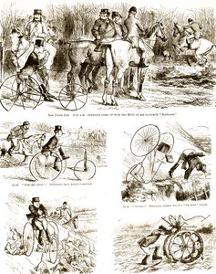 Caricature représentant un homme chassant sur un tricycle. Illustré par John Tenniel, illustrateur anglais - John Tenniel