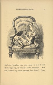 Alice assise dans un fauteuil jouant avec un chaton - John Tenniel