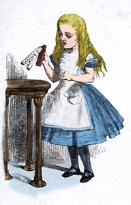 Alice regardant la bouteille avec le signe bois-moi, 1889 - John Tenniel