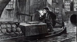 Dessin de campagne par John Tenniel suggérant que le Parlement devrait introduire des réglementations de sécurité pour la manipulation et le transport des explosifs après la destruction d