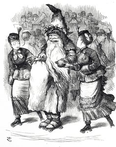 Caricature représentant le Père Noël en patins à roulettes - John Tenniel