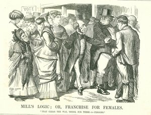La logique de Mill: ou, le droit de vote pour les femmes: John Stuart Mill demandant à un John Bull indigné de faire place aux femmes pour qu