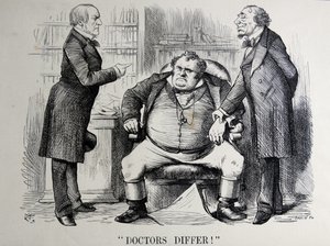 Satire politique représentant William Ewart Gladstone, Benjamin Disraeli et John Bull - John Tenniel