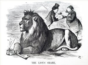 Le gouvernement britannique autorisant les Rothschild à racheter des actions du canal de Suez - John Tenniel