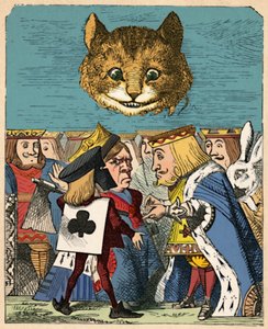 Le Chat du Cheshire regardant le Roi et la Reine Rouge se disputer