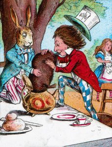 Le Chapelier Fou et le Lièvre de Mars essayant de mettre le Loir dans une théière, vers 1910 - John Tenniel