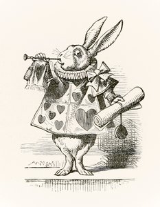 Le Lapin Blanc avec trompette et parchemin annonçant l