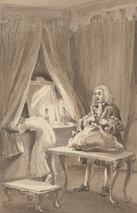 Hogarth après que sa femme a mis une nouvelle chemise de nuit, attache ses affaires pour les envoyer à Sir James Thornhill avec une lettre dans laquelle il lui dit, 