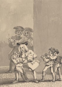 Hogarth suivi par Barry et un ami, attrapé en train de pousser un garçon à se battre pour capturer son expression craintive - John Thomas Smith