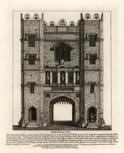 Newgate, reconstruit en 1672 après le Grand Incendie de Londres, avec trois figures Justice, Fortitude et Prudence de l