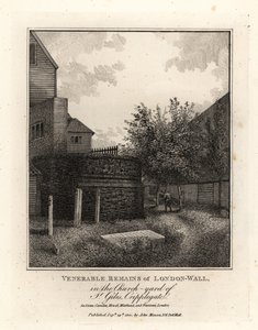 Vestiges du mur romain de Londres dans le cimetière de l