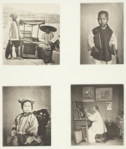 Un palanquin de Hong Kong, un écolier chinois, une fille chinoise, un artiste de Hong Kong - John Thomson