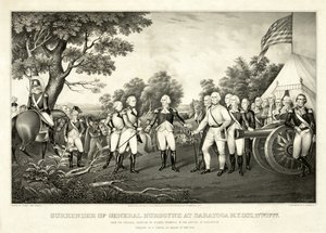 Reddition du général Burgoyne à Saratoga, N.Y., 17 octobre 1777, pub. N. Currier - John Trumbull