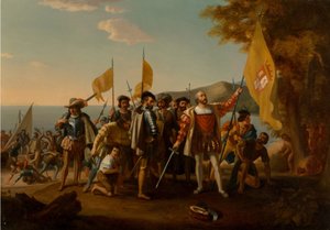 Le débarquement de Colomb, seconde moitié du 19ème siècle - John Vanderlyn after