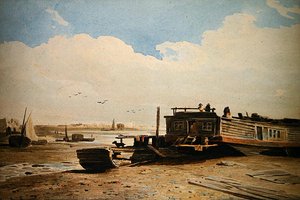 Une barge de tonnelier sur la Tamise, Londres - John Varley