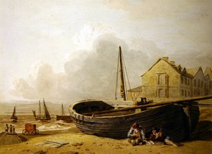 Un bateau de pêche tiré sur la plage de Hastings - John Varley