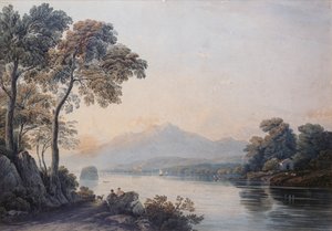 Figures avec un chien sur les rives du lac Killarney