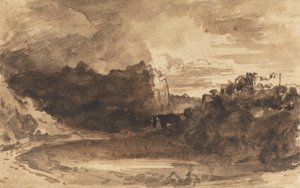 Paysage romantique avec falaises et château