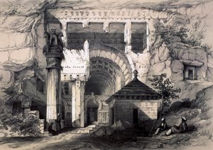 Karli, entrée de la grande grotte Chaitya, 1845 - John Weale