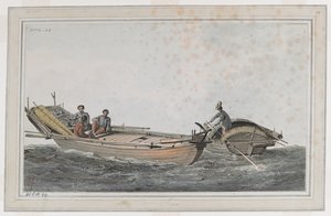 Deux petits bateaux, avec trois personnages dans l