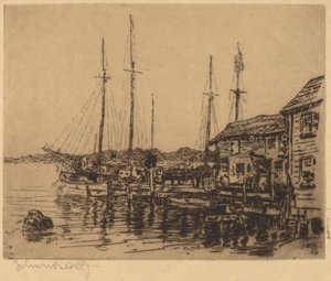 Bateaux de pêche le long du quai, Noank, Connecticut - John Wesley Beatty