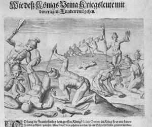 Cannibalisme, gravé par Theodor de Bry (1528-98)